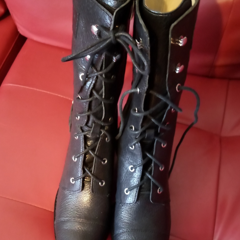 Michael kors black buckle wedge boots 7.5